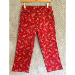 Lauren Ralph Lauren Jeans Womens 8 Red Gold Paisley Print Baroque Straight Leg